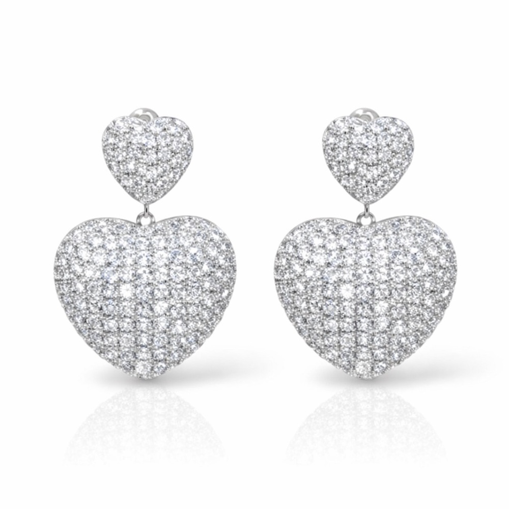 Mother’s Day 🌺 Crystal Heart Earrings Bridal Jewelry White Gold Plated - Picture 3 of 9